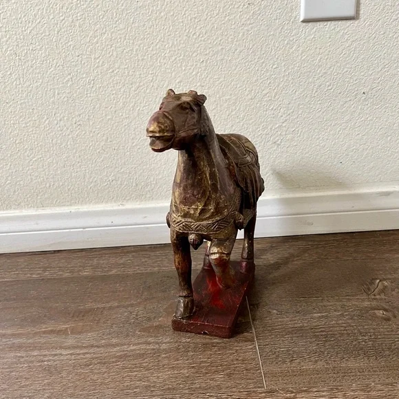 Vintage Hand Crafted Chinese Wooden Horse Statue